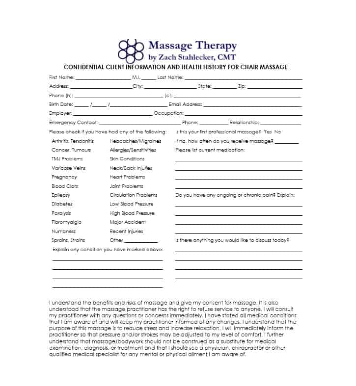 Massage Intake Form Template 37